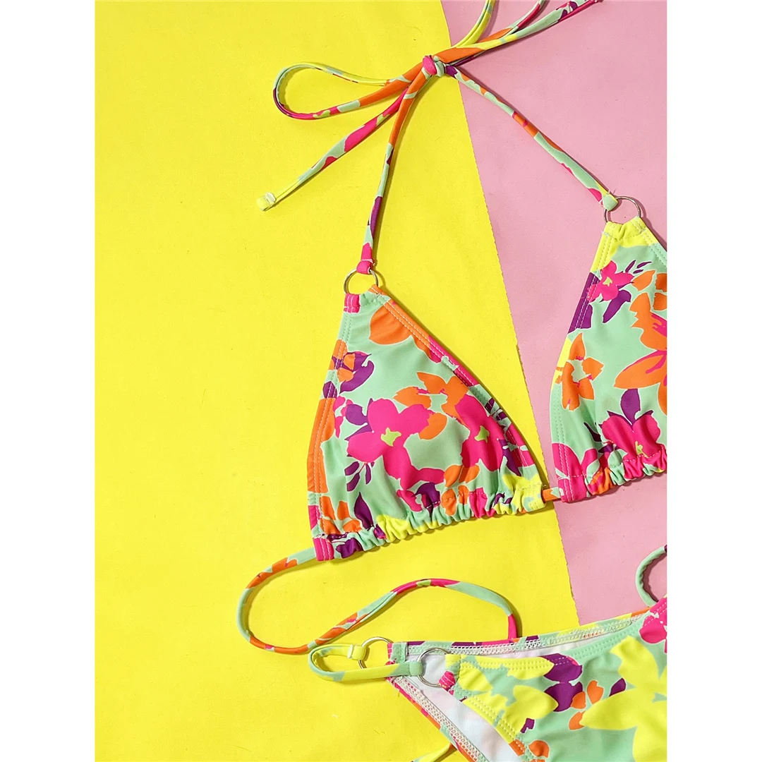 Sexy, farbenfroher Bikini mit Blumenmuster, Damen-Badeanzug, zweiteiliges Bikini-Set, Badebekleidung, Badeanzug, Modell V5435. – Detail 11