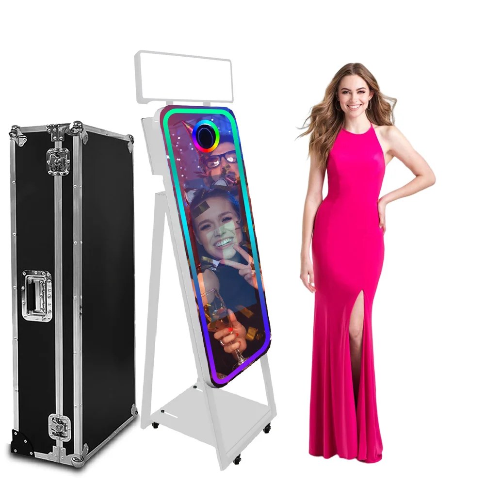 

Portable Magic Mirror Photo Booth 40in with 21.5in Touch Screen with Flight Case Selfie Mirror Photobooth Machine for Party