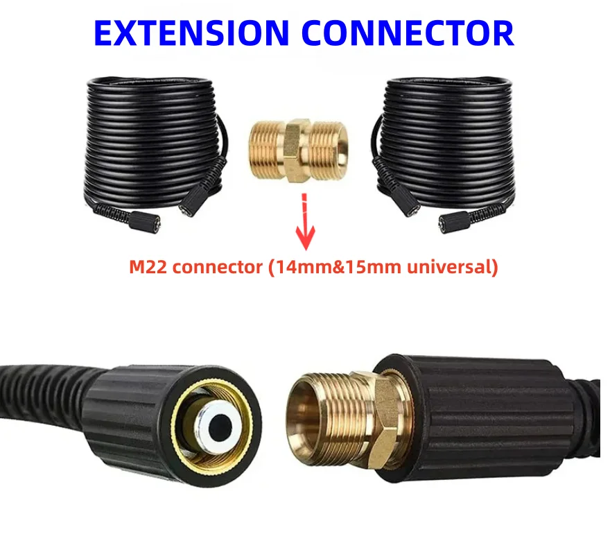 2m-40m High-Pressure Cleaning Machine Hose, Cleaning Hose Extension, Karcher Elitech Interskol Huter, M22-PIN14&15