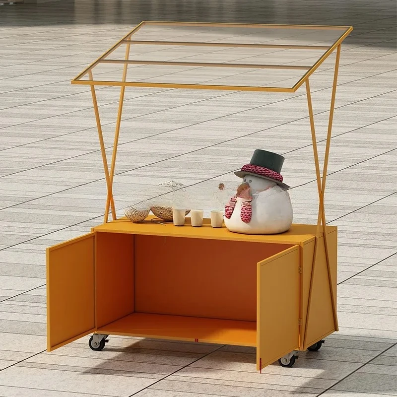 YY- Commercial Flower Stall Ice Cream Coffee Sales Cart Iron Art Outdoor Flower Cart Movable Market Mall Stall Cart