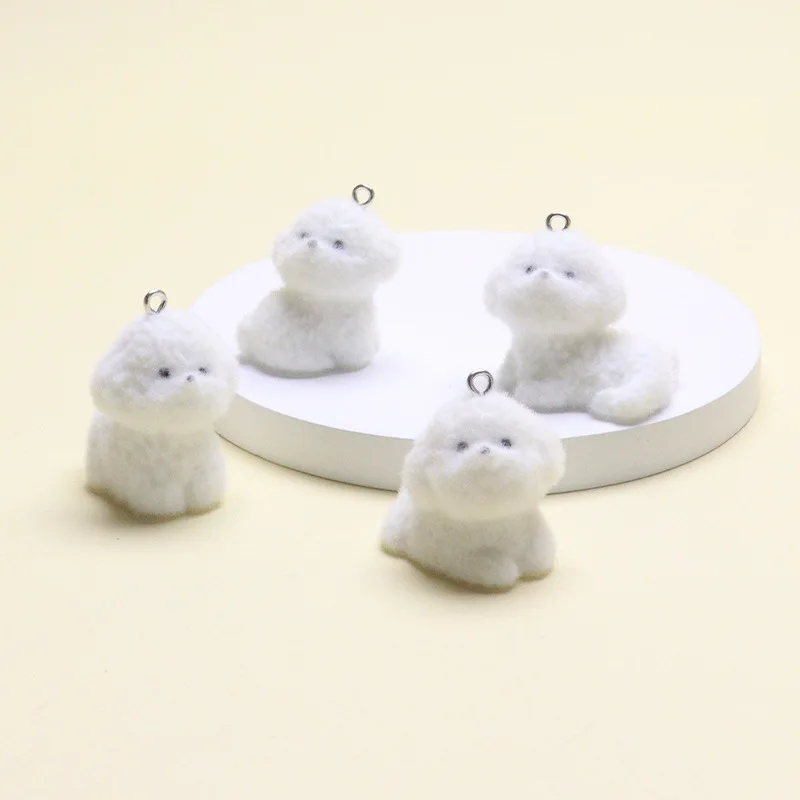 

20pcs 3D Flocking Resin Bichon Frise Puppy Cartoon Animal Charms For Keychain Necklace Earrings Making DIY Jewelry Accessories