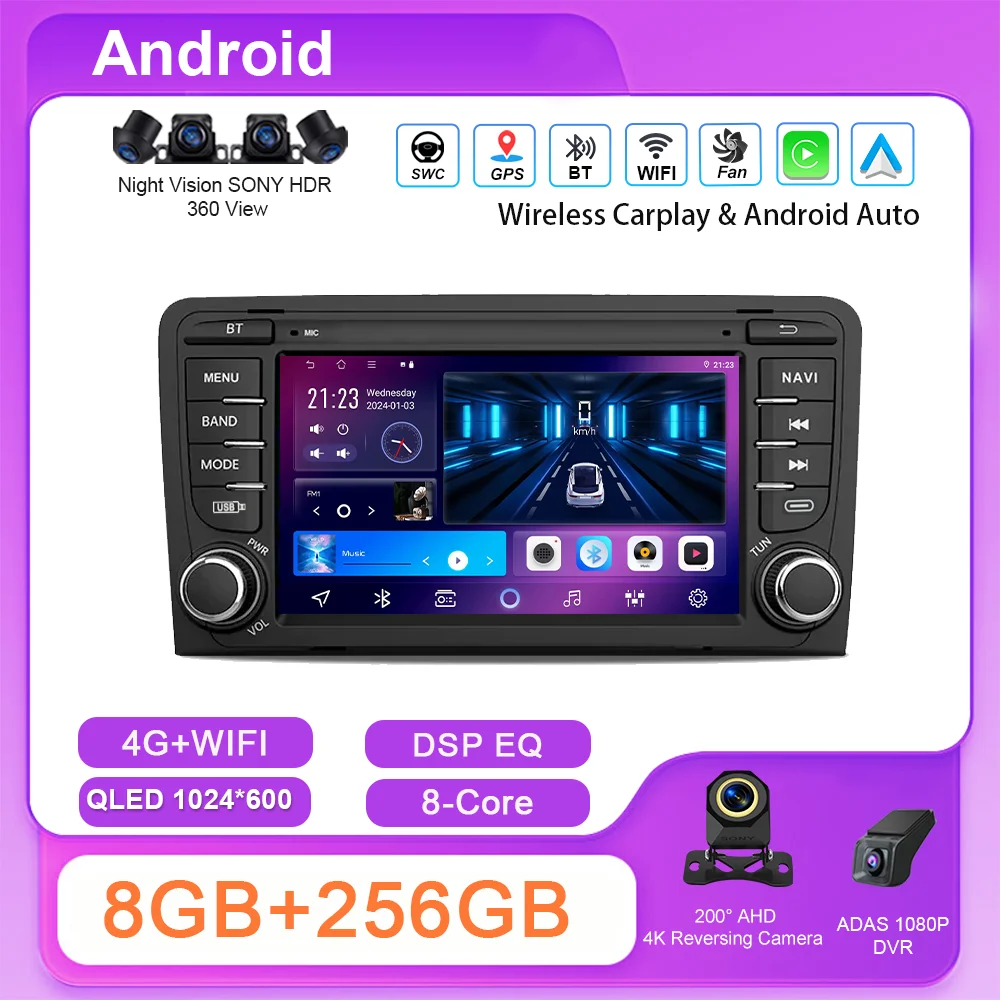 

Car DVD Radio Stereo GPS Navigation For Audi A3 8P 2003 -2011 Auto Player Multimedia Android Carplay Touch Screen 2Din Head Unit