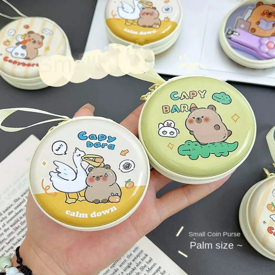 Mini Round Tinplate Coin Purse Waterproof Circular Metal Storage Bag Portable Animal Cartoon Printed Zero Wallet Couple