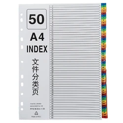 Color Plastic Binder Index Dividers 50 Pages A4 Separators 2/3/4 Rings Binder Tab Numberic Color Dividers For A4 Binder