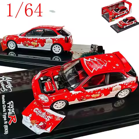 Mh Diecast 1/64 Scale Honda Civic Type R EK9 Christmas Limited Edition Resin Model Alloy Car Model Toys for Boys Gift
