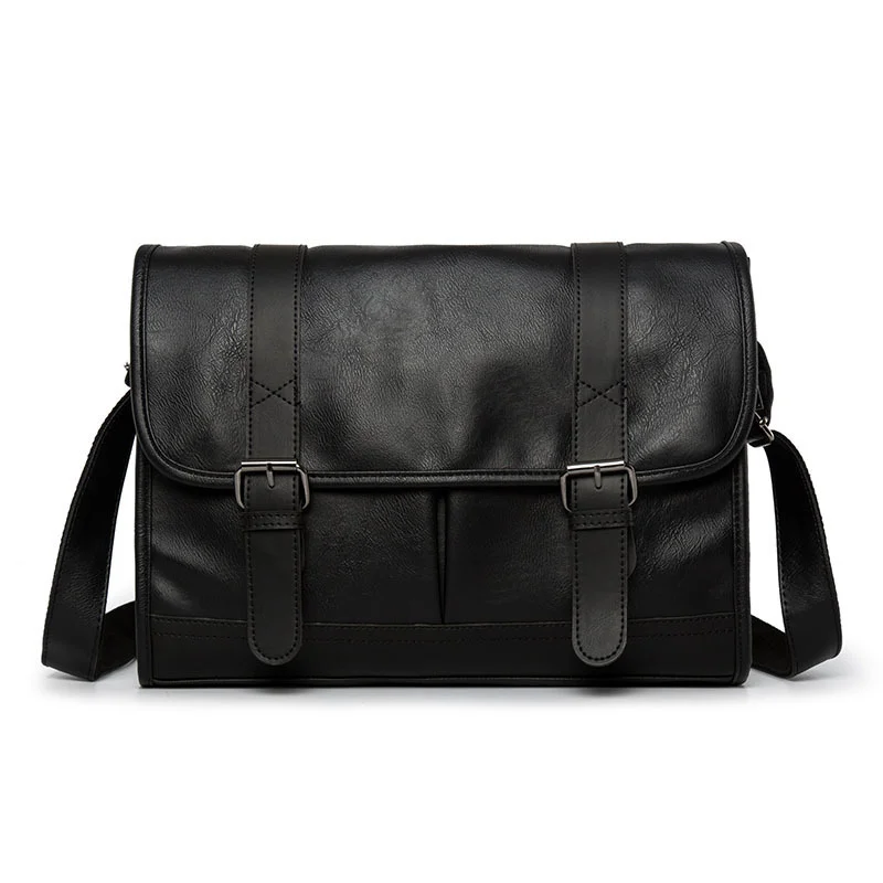 Bolso de hombro de estilo coreano para hombre, bandolera negra de cuero PU, bandolera de viaje de gran capacidad