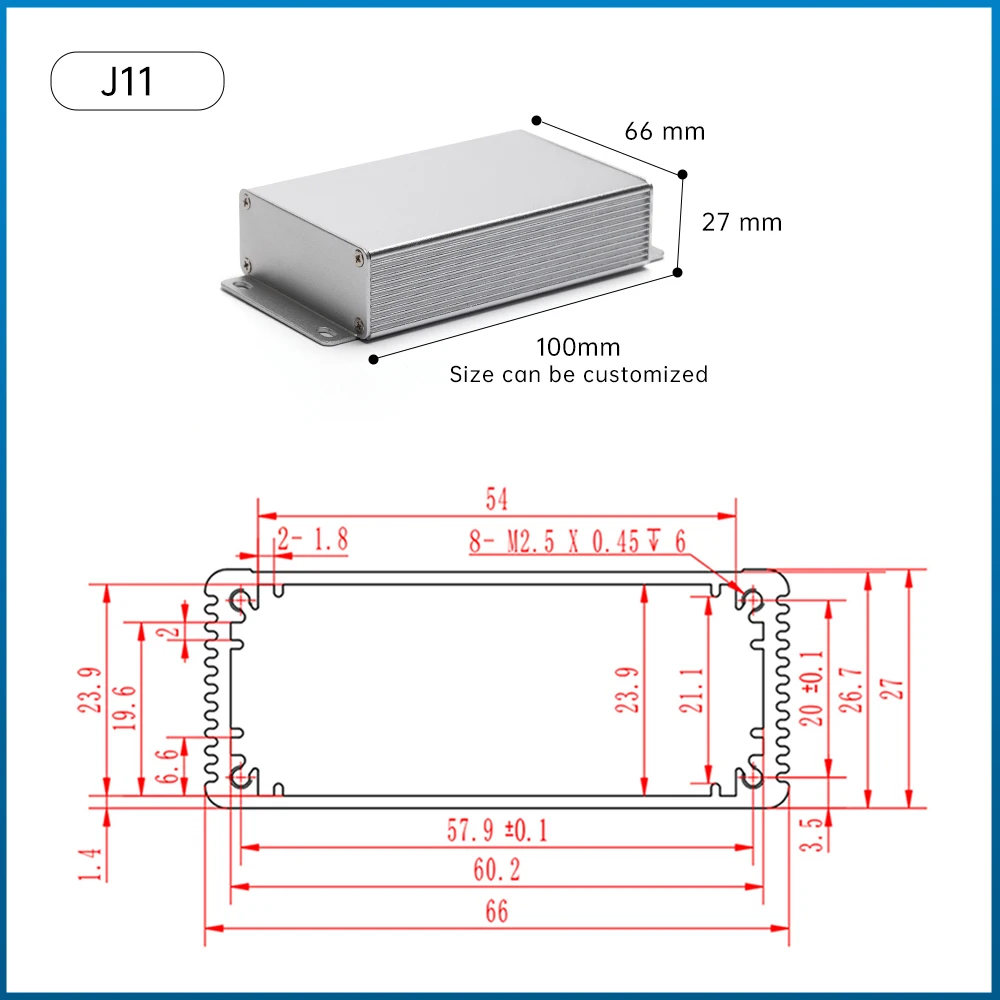 OEM ODM Customized Metal One Piece Case Junction Box PCB Board Electronic Housing Extruded Aluminum Enclosure J11 66*27MM