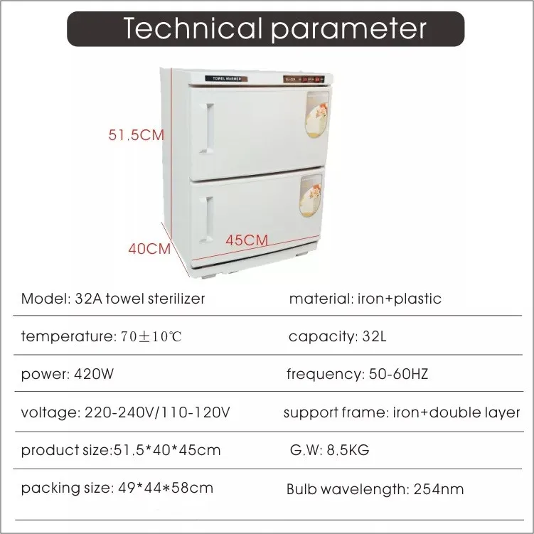 High Capacity Nail Tool Esterilizador, Toalha Aquecedor com 2 Portas