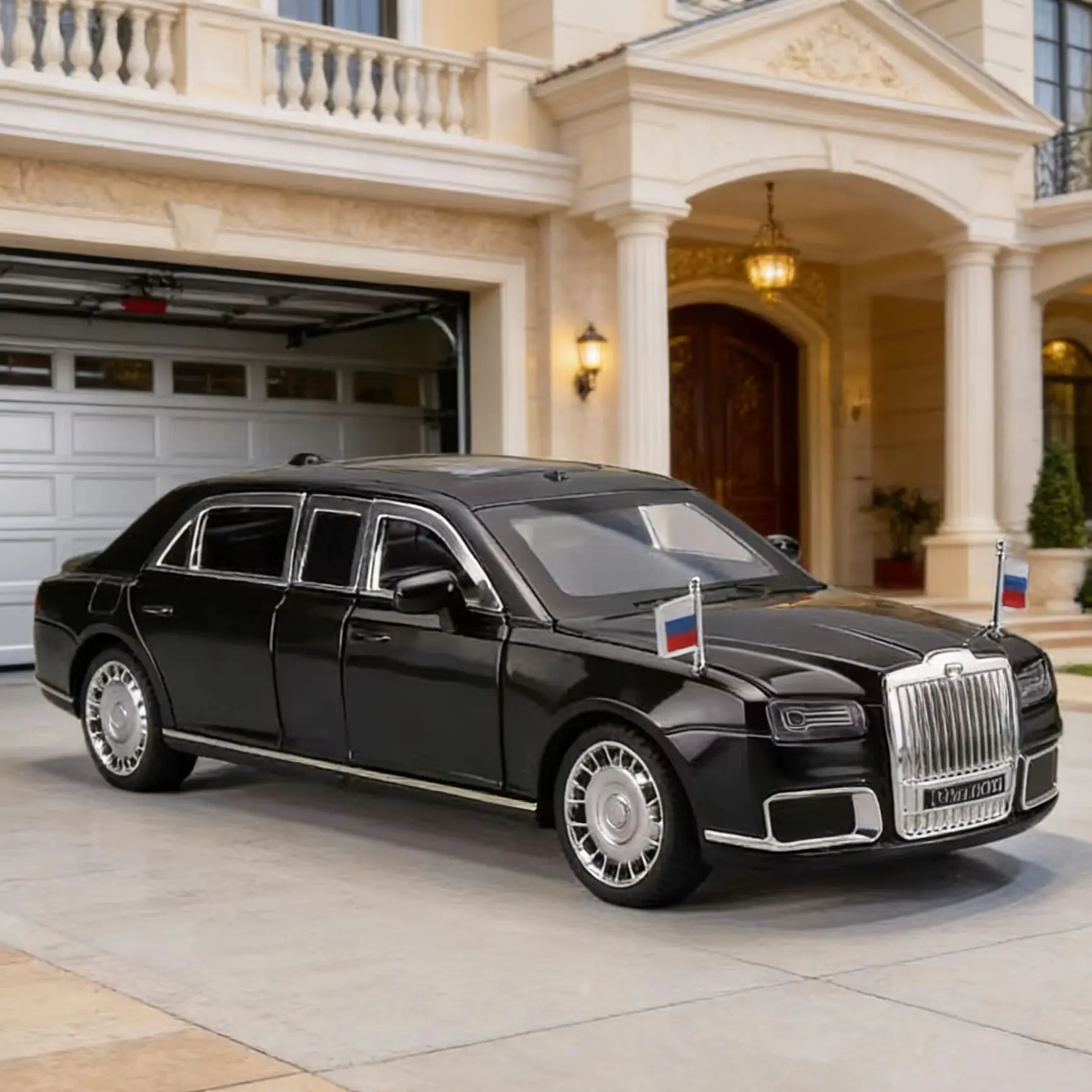 

1:24 Scale Aurus Presidential Limousine Diecast Model, Six-Door Luxury Sedan with Sound & Light, Premium Alloy Collection Vehicl