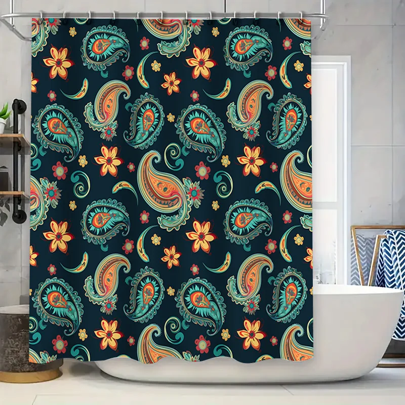 

Colorful Paisley Shower Curtain Set for Bathroom Decor Floral Print, Blue Green Red Orange Yellow Flower Bathtub Rod Pocket Wate