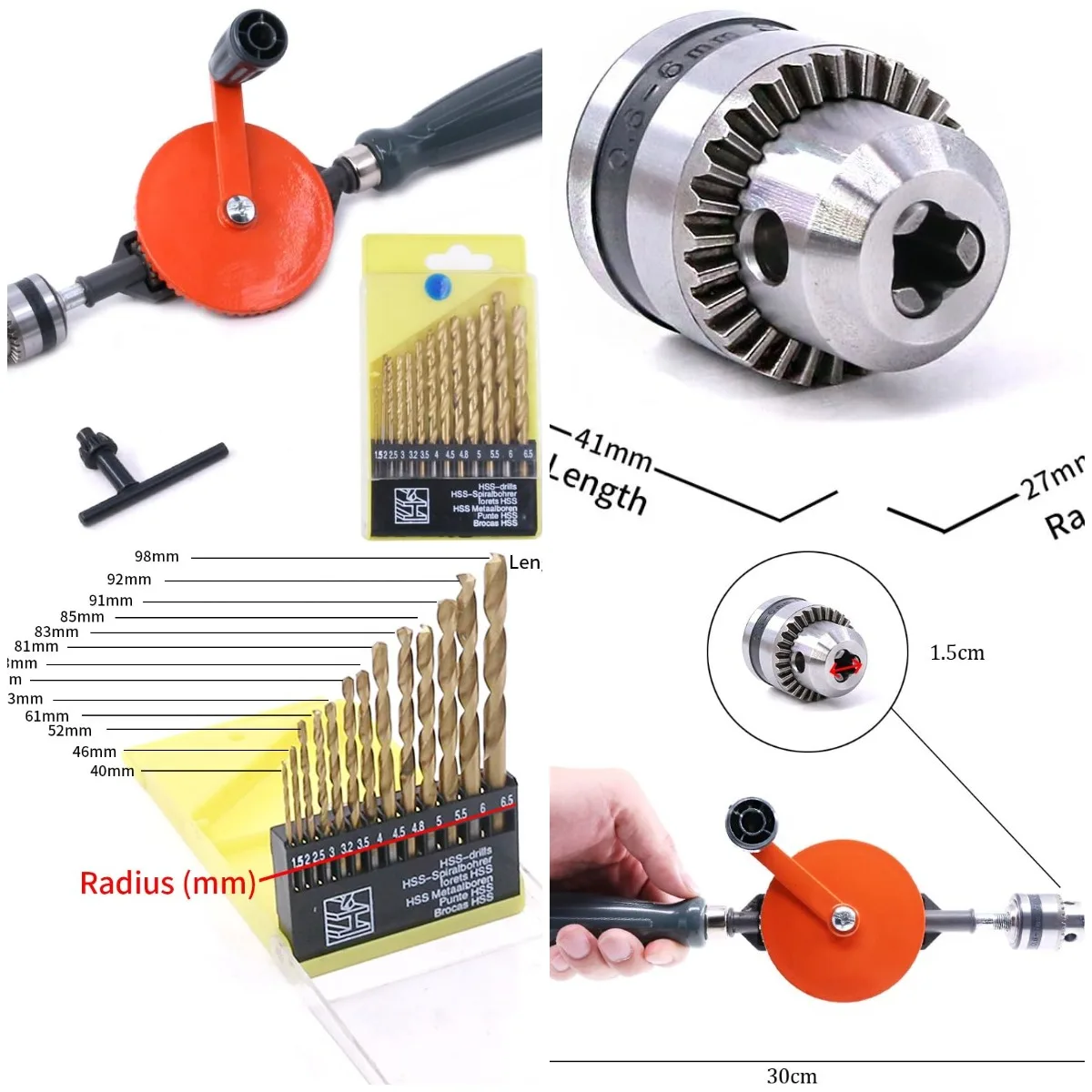 

Мини-ручная дрель 1/4 дюйма, набор сверл 13 шт., ручная дрель со стальными шестернями по дереву и пластика