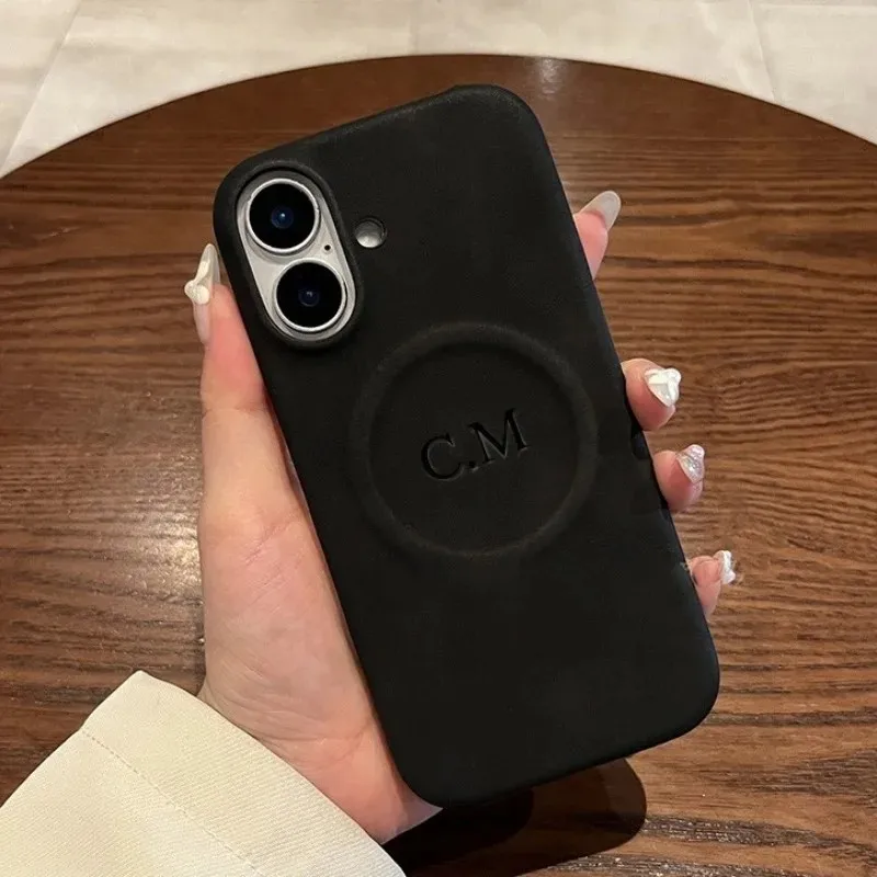 Personalized Luxury Customized Name Faux Leather Magnetic Phone Case For iPhone 16 15 14 13 12 Pro Max 16 Plus Protective Cover