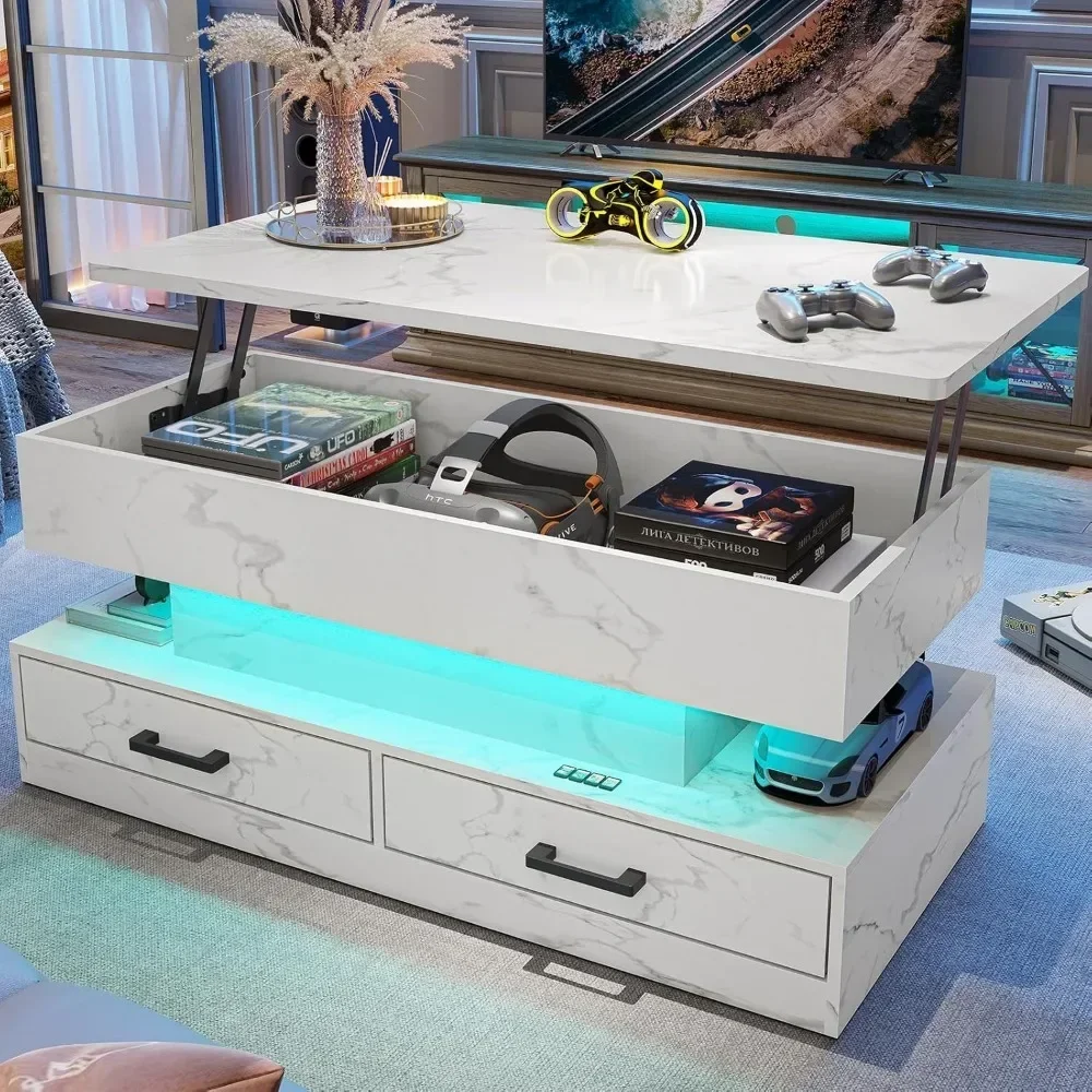 simple High Quality Coffee Table,with Storage for Living Room, Small Coffee Table with 2 Fabric Drawers