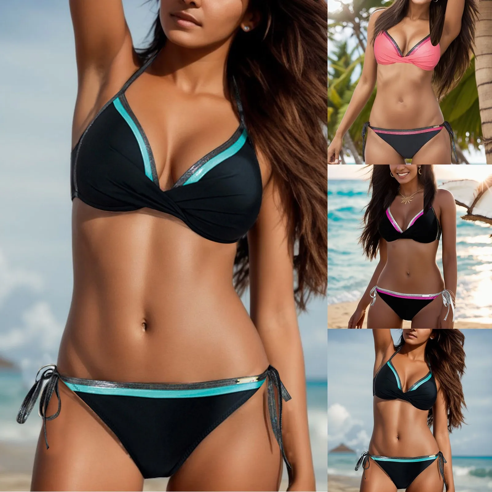 

Split Bikini Beachwear Sets Women Print Two Piece Size Soild Swimsuit Swimwears Hawaii Bathing Suit Girls Bikinis Sets