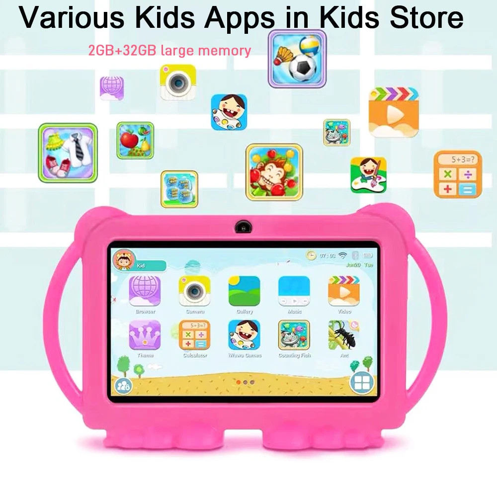 2025 32GB Kids Tablet Cartoon Kids-Proof Case 5G WiFi Google Dual Camera Learning Education Toy Tablet Android 12 Children PC