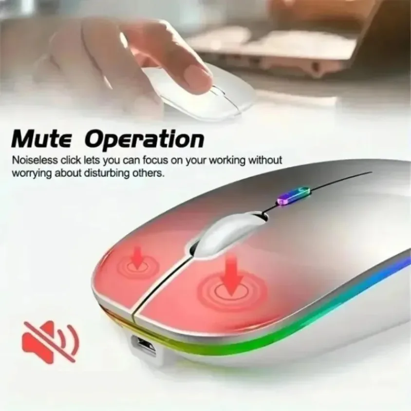 Mouse LED Backlit Senyap Isi Ulang untuk PC Laptop Komputer Mouse Nirkabel 2.4Ghz Receiver Bluetooth Dual Mode Optical Mice
