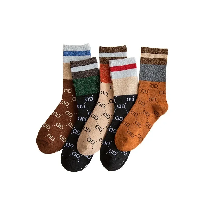 Women's new colorful sequined cotton sports socks, warm casual running socks, fashionable letters