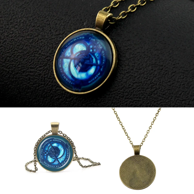 Vintage Amulet Trollhunters Pendant Necklace Toys Jewelry Bronze Color Chain Blue Crystal for Childrends Women Men Gifts