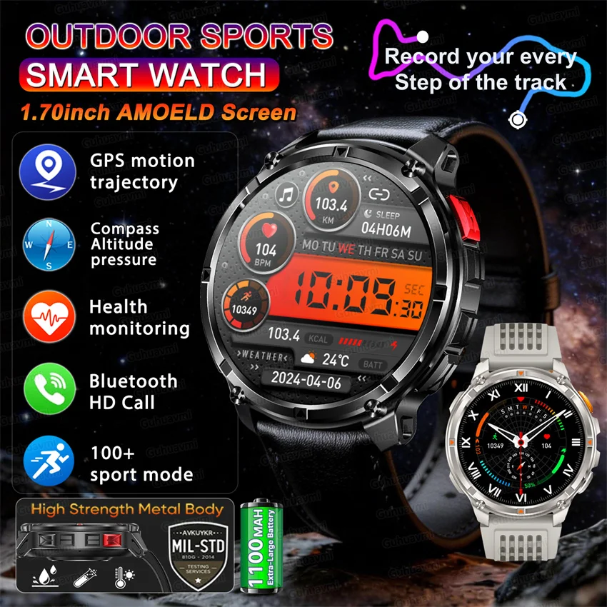 

New Outdoor Men Smartwatch Ultra Durable 1100mAh Battery Health Custom dial Bluetooth Call Waterproof Sport Smart Watch Man Men