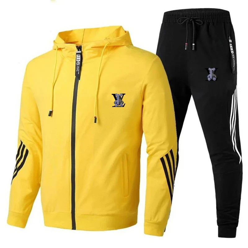 Conjunto de roupas esportivas Harajuku de duas peças masculino, capuz e calça casual, roupa esportiva elegante, primavera e outono, 2024