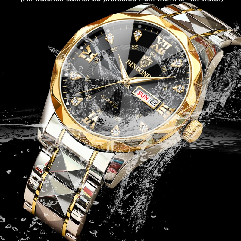 BINBOND العلامة التجارية الفاخرة ساعة الموضة الرجال مقاوم للماء تاريخ الأسبوع ساعة رياضية ساعة رجالية كوارتز ساعة اليد Relogio Masculino B2521