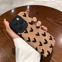 16 Pro Max Black Love Heart Silicone Leather Case For iPhone 13 14 15 11 12 Mini X XS XR SE 7 8 Plus Shockproof Matte Cover