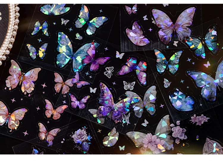 100 Stück Laser Gold Schmetterling Aufkleber Muschel Licht Handwerk DIY Scrapbooking Collage Briefpapier Dekor Junk Journal Aufkleber – Detail 6