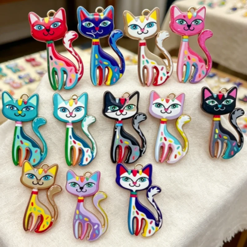 12pcs Color Printed Cat Pendant DIY Jewelry Making Fashion Earrings