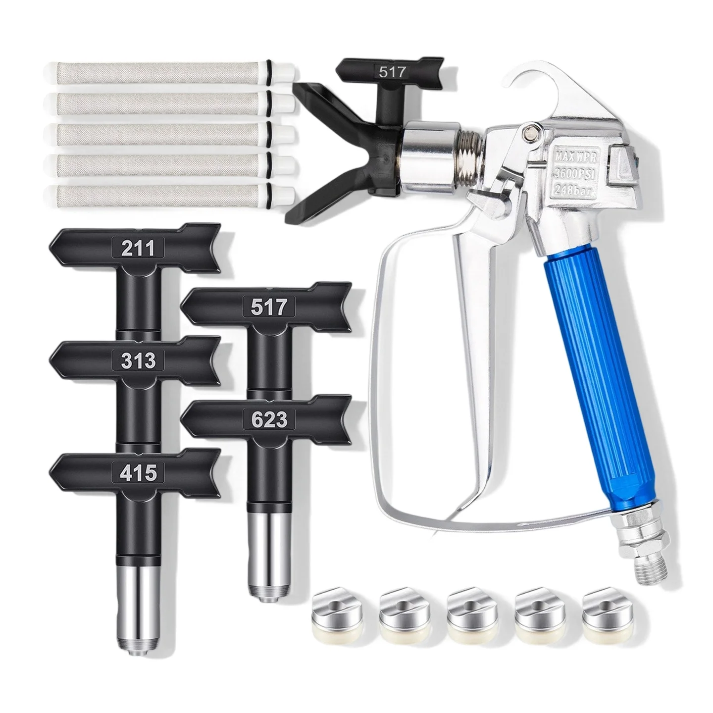 3600PSI High Pressure Airless Spray Gun Kit with 5 Tips 5 Filters 5 Seals 1 Nozzle Holder for Paint Sprayer