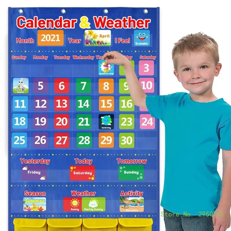 

Calendar Weather Pocket Chart Classroom Monthly Calendar Chart with 114 Cards for Classroom Kindergarten Homeschooling