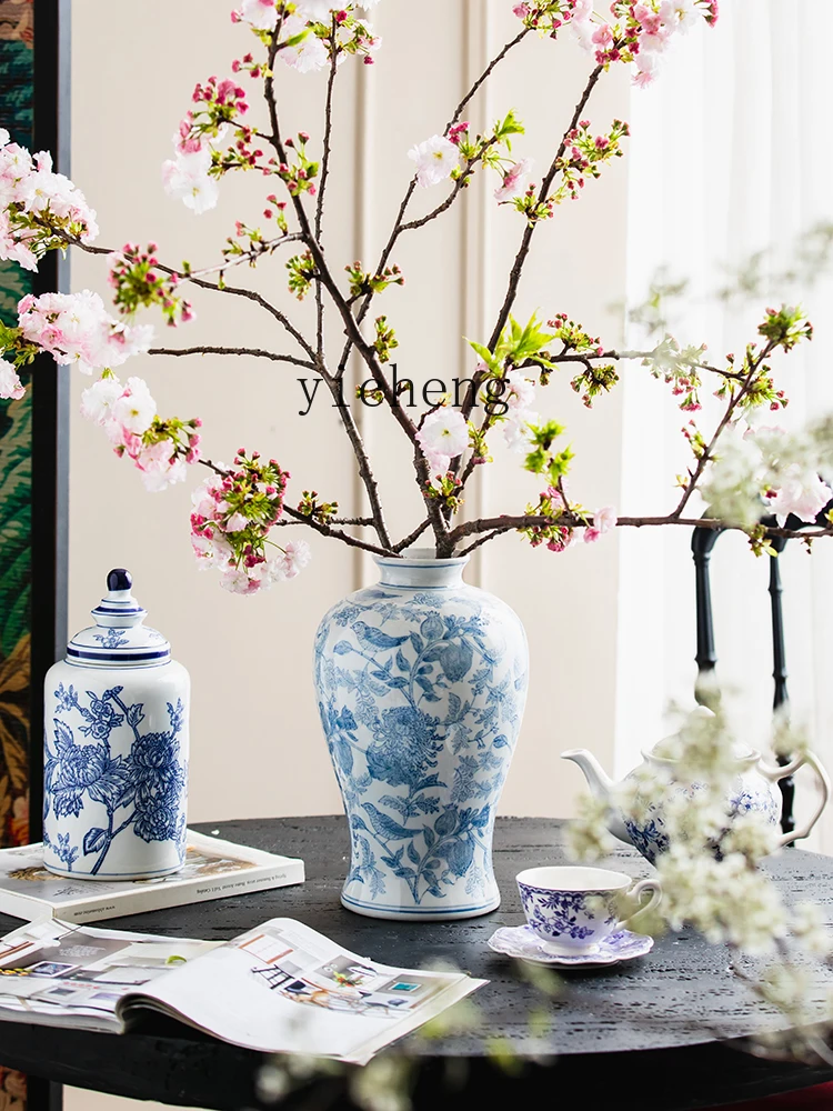 

LSL Blue and White Porcelain Vase Ornament Hand-Painted Underglaze Ceramic New Chinese Style Entrance Decoration