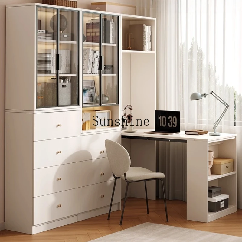 

Corner folding retractable desk, integrated solid wood, home learning, small apartment, simple and modern