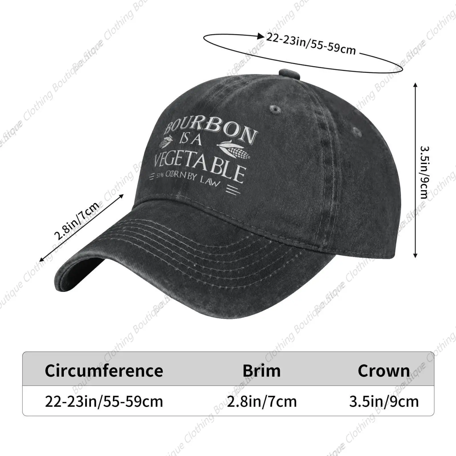 Sombrero divertido de Bourbon is A Vegetable para hombre, A la moda gorra de béisbol, color negro, 51%