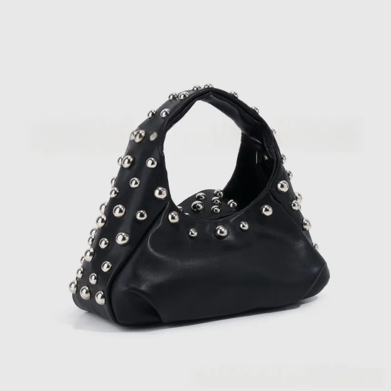 New Fashionable Motorcycle Style Rivet Underarm Bag Street Trendy Versatile Chain Shoulder Bag Women's Pleated Dumpling Bag