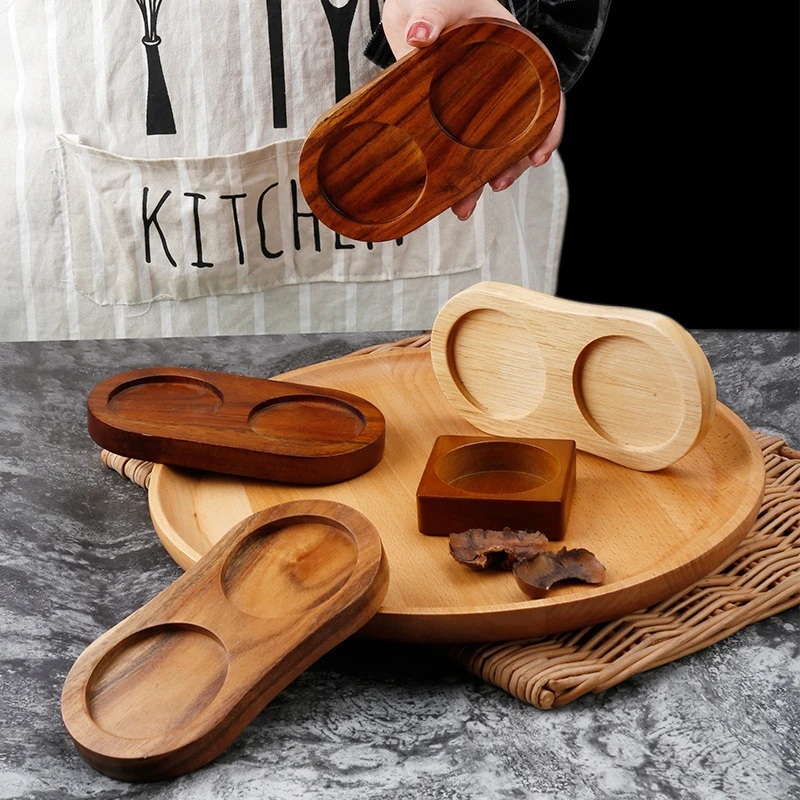 Wood Pepper Mill Tray Bamboo Salt Pepper Shaker Stand Tray 1/2 Hole Base Tea Tray Home Decor Seasoning Bottle Storage Holder