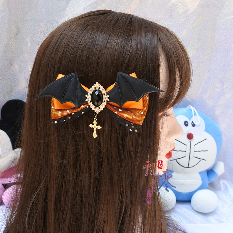 Lolita ฮาโลวีนฟักทองสีเครื่องประดับผม KC Headband Dark Little Devil Bat ปีก Barrettes หมวก Headdress