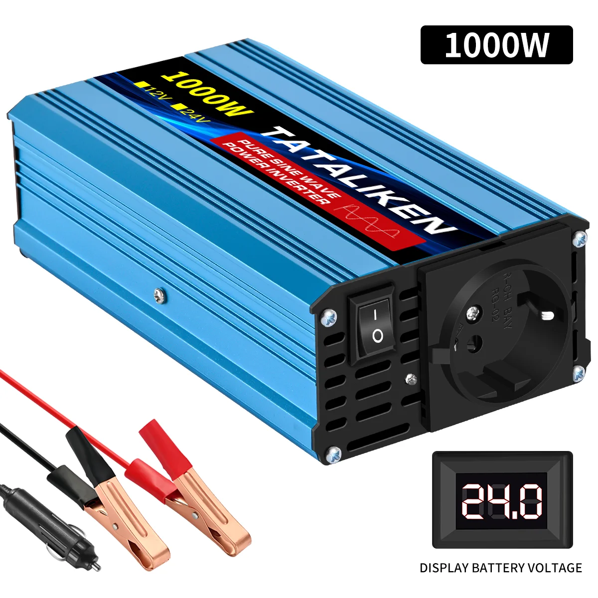 6000 W/8000 W/10000 W EU-Buchse 24 V zu AC 220 V 50 Hz reiner Sinus-Wechselrichter Auto-Stromversorgungsspannung tragbarer Konverter mit LED