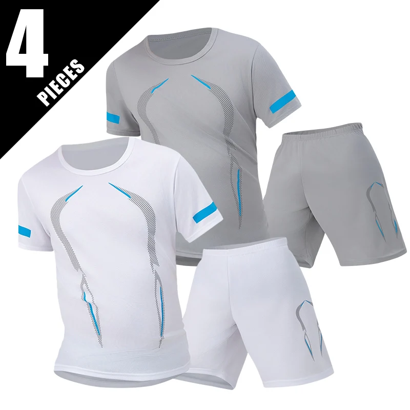 

2/4-Pcs Men's Set With Printed Short Sleeves For Spring/Summer Casual Basic Versatile Quick Drying Comfortable And Fashionable