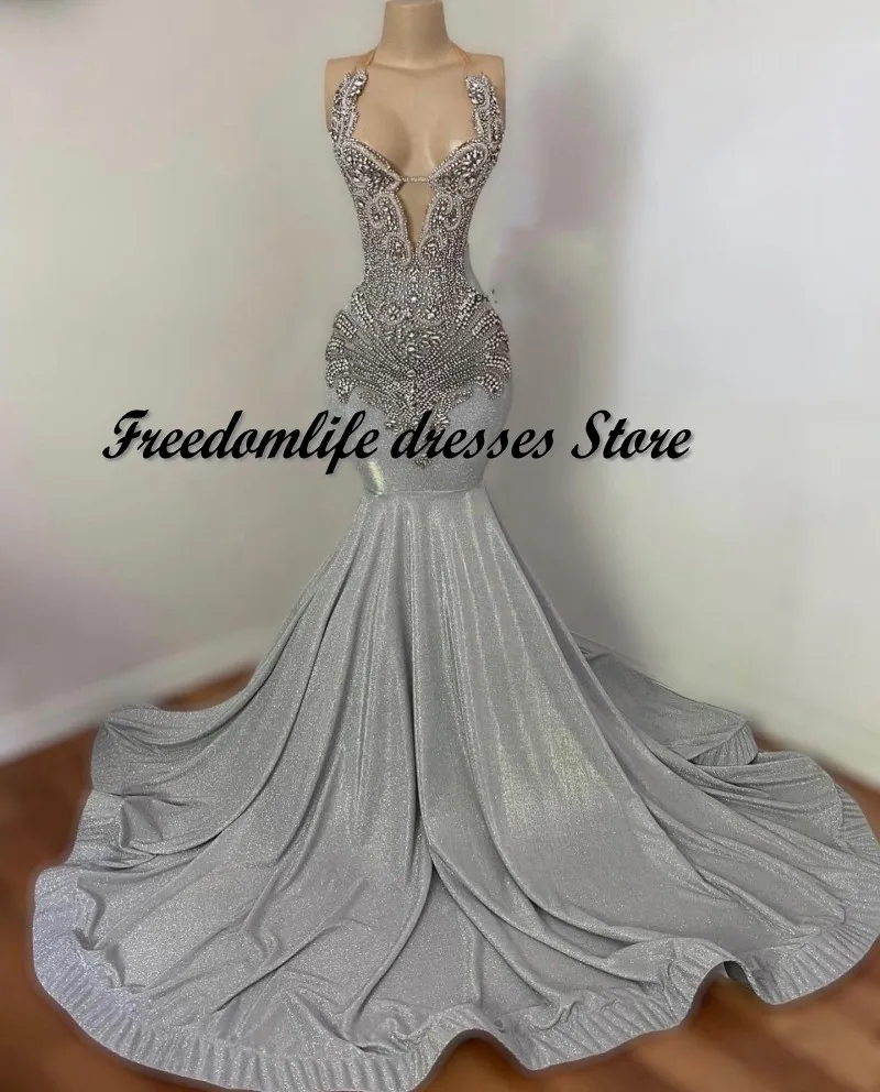 Sparkly Mermaid Prom Dresses For Black Girls Luxury 2025 Beaded Diamond Women Party Gowns Customized Vestidos De Gala 2024