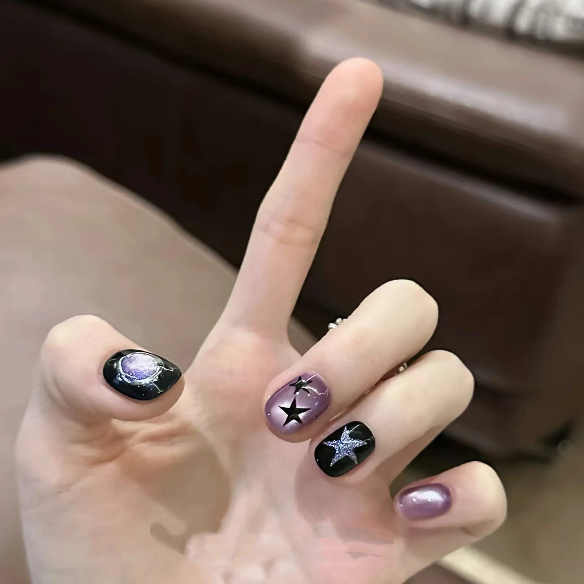 10 قطعة نجمة أرجوانية حالمة اليدوية الصحافة على الأظافر عين القط التغطية الكاملة أظافر وهمية للنساء والفتاة القابلة للإزالة يمكن ارتداؤها أظافر صناعية #3