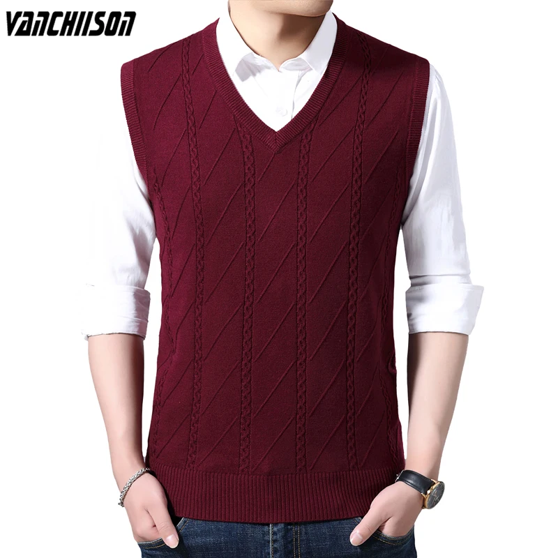 

New Arrival Men 13.8% Wool Knit Vest Basic Sweater Sleeveless for Autumn Winter Casual V Neck Male Fashion Clothing 00283