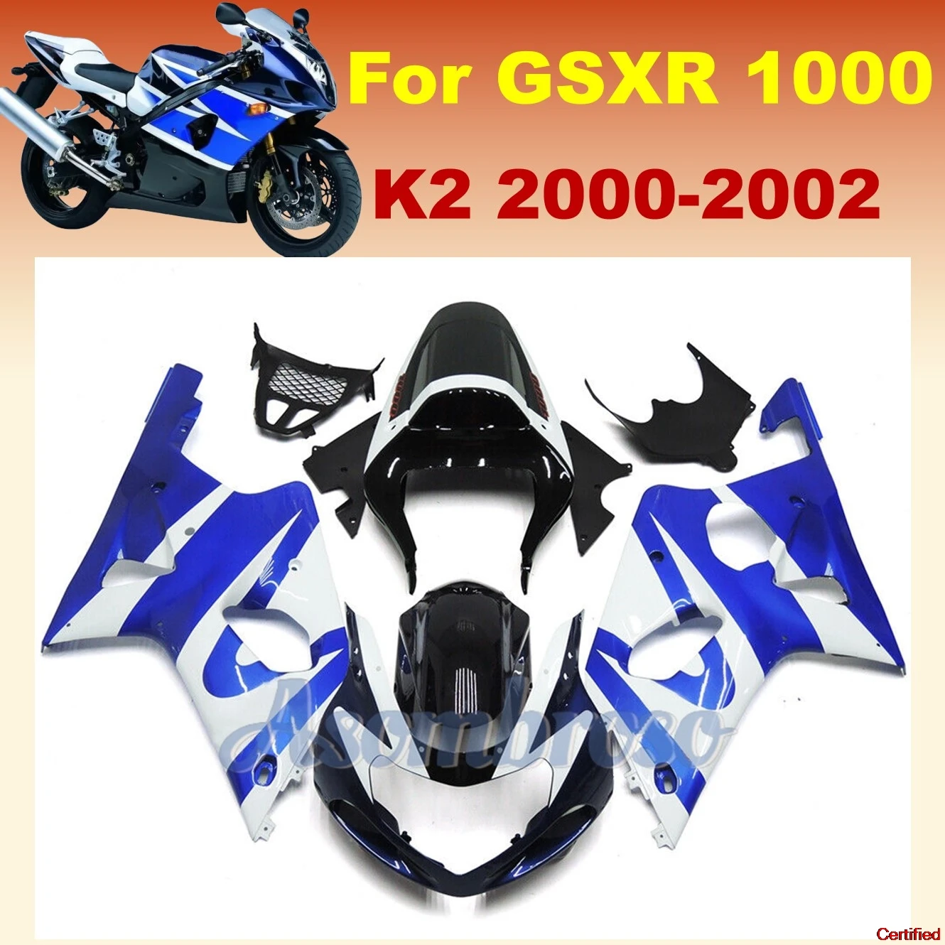 

Комплект обтекателей для GSXR1000 2000 2001 2002 K2 GSX-R1000 00 01 02, комплекты обтекателей для мотоцикла, синие, белые, черные детали