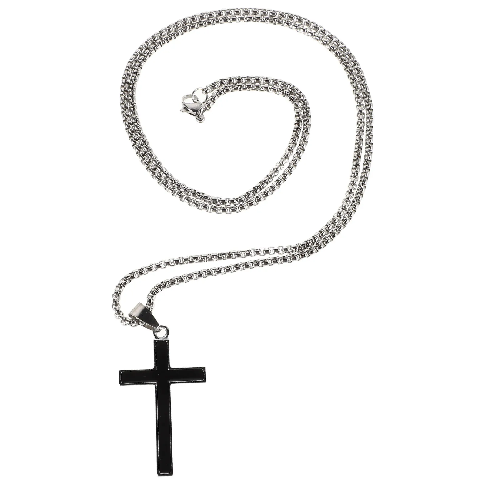 

Long Titanium Steel Sweater Necklace Cross Pendant Hip Hop Chain Statement Necklace for Men Women Large Pendant