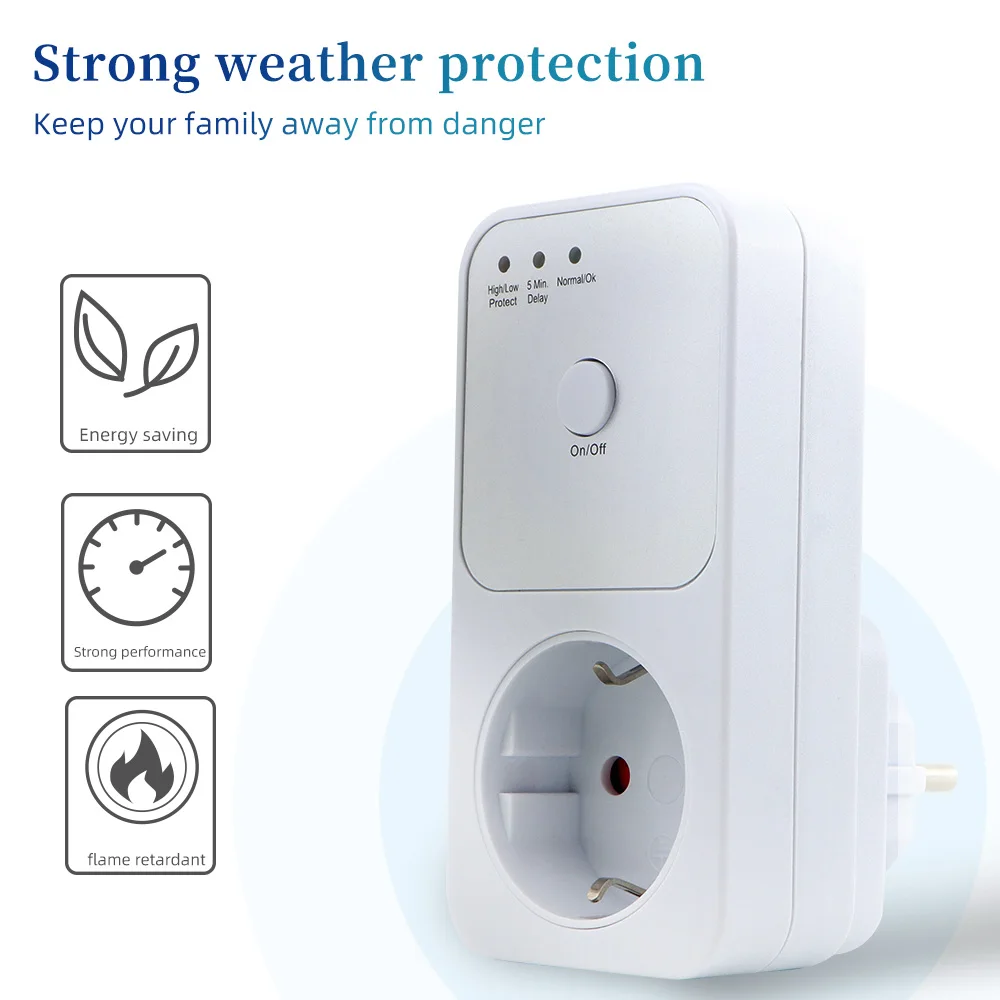 Automatic Voltage Protector Socket Switcher AC 220V Power Surge Safe Protector EU Plug Socket Voltage Safe Refrigerator Protect