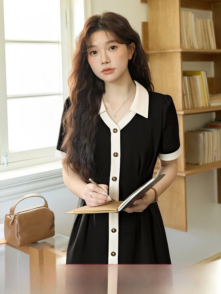 

Модное женское платье миди А-силуэта больших размеров, осенняя коллекция 2025, с одной пуговицей, коротким рукавом, длинное, для офиса/повседневной носки