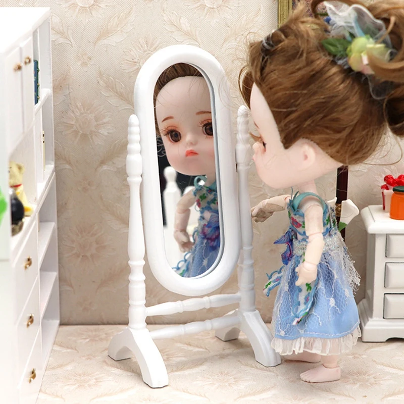 1/12 Scale Doll House Miniature Fitting Mirror Miniature Wooden Floor Mirror Reversible Mirror Decoration Dollhouse