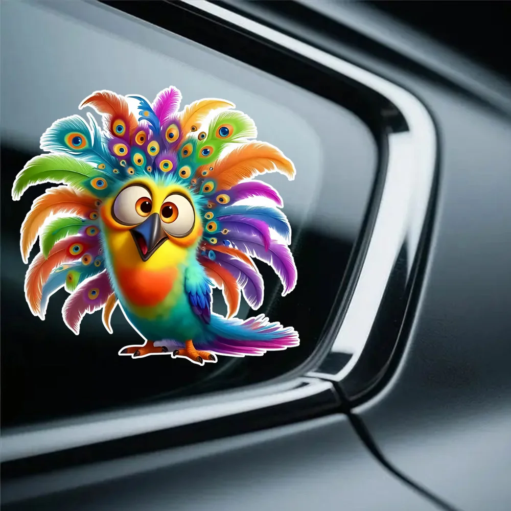 Adesivo de pássaro fantasia caprichoso colorido de 12x12cm para carros, laptops e paredes, motocicletas e caminhões, fácil de colar ao vidro