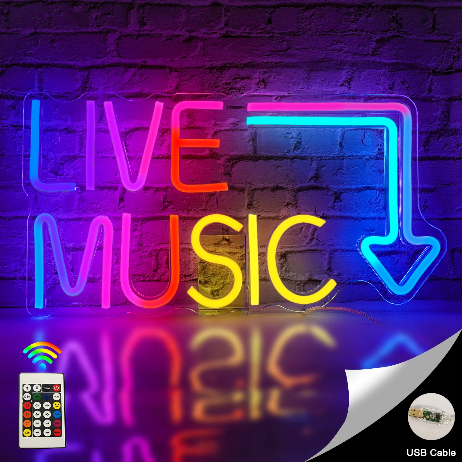 

Live Music Neon Sign RGB Color Changing Flashing Modes Signs Light for Music Studio Bar Party Club Business Window Neon