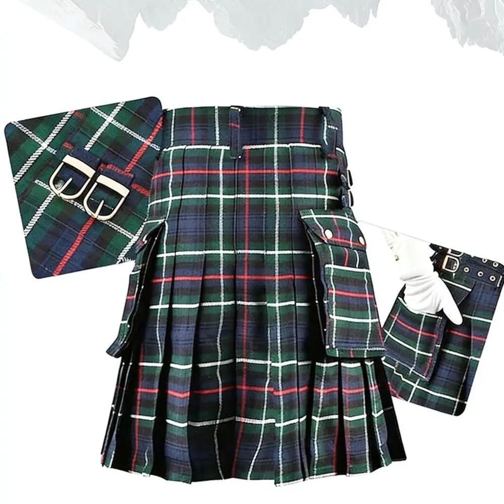 Men Classic Scottish Kilt Tartan Pleated Skirt Highland Costume Linen Fabric For Themed Party Stage Show Outfit