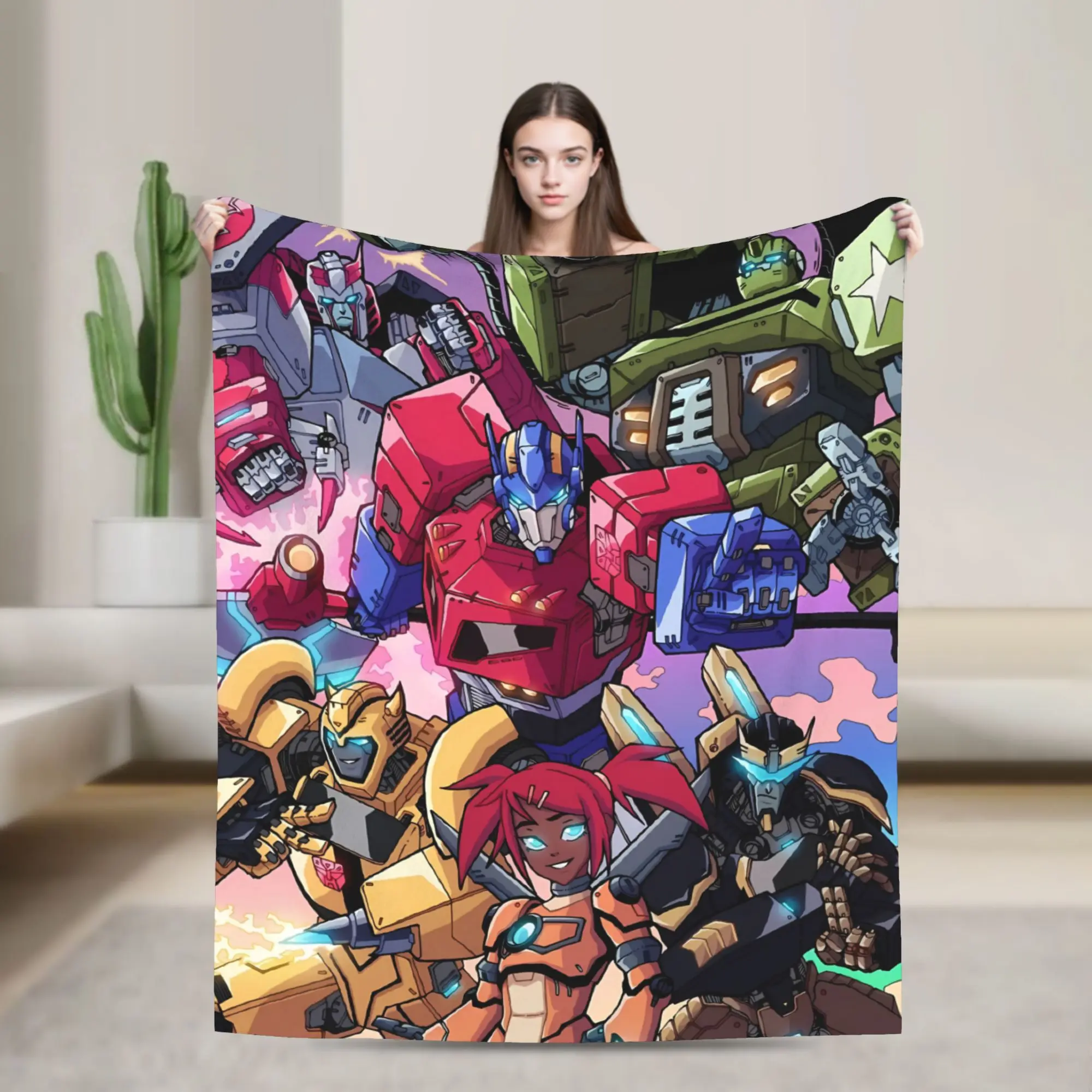 Transformered Cartoon Flannel Blanket  Warm Soft Bedding Throws for Couch Bed Airplane Travel Print Bedspread Sofa Bed Cover